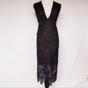 💋Worn once abyss black lace dress plunge neckline